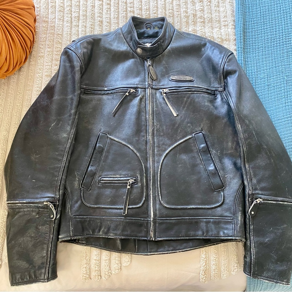 Authentic Distressed Black Harley Davidson Riding Jacket!